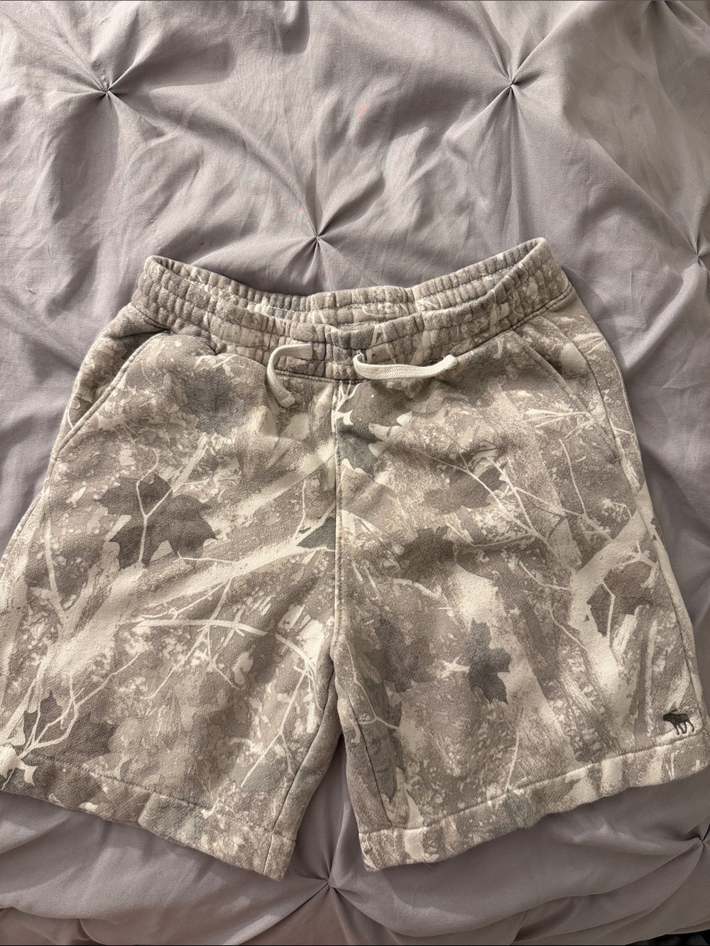 Kids Abercrombie & Fitch Neutral Gray Camo Fleece Shorts